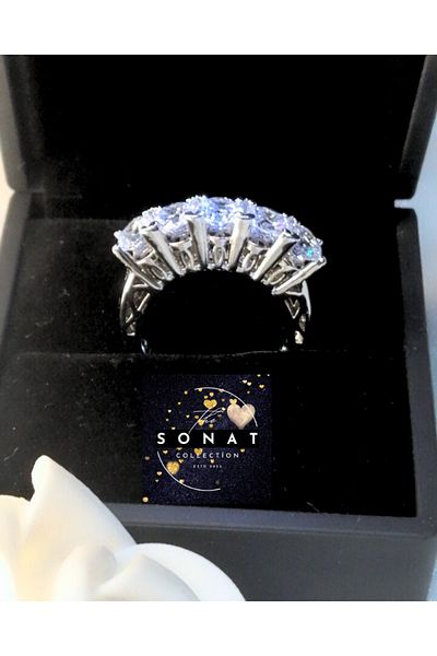 Sonat Collection Vip Series - Silver Color Zircon 5 Stone Ring That Does Not Fade, Tarnish and Allergy Free