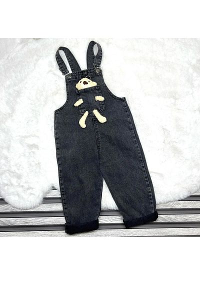 Hamham kids Unisex Thick Seasonal Denim Overalls with Teddy Bear Adjustable Strap
