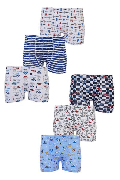 Tutku Set of 6 Boys Colorful Boxers Patterned Printed Cotton Comfortable