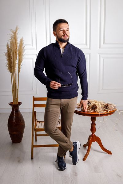 Sarar Pulover de tricotaj albastru închis cu jumătate de gât cu fermoar