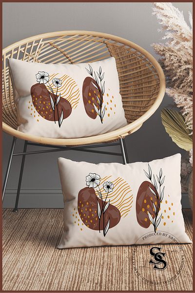 SasoHome Spring Flowers Patterned Brown Lines Patterned 2-Piece Rectangular Throw Pillow Cover