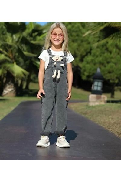 Hamham kids Unisex Thick Seasonal Denim Overalls with Teddy Bear Adjustable Strap