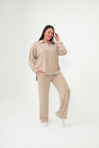Ebsumu Γυναικείο Σετ Φούτερ Sho Fabric Polo Neck Stone