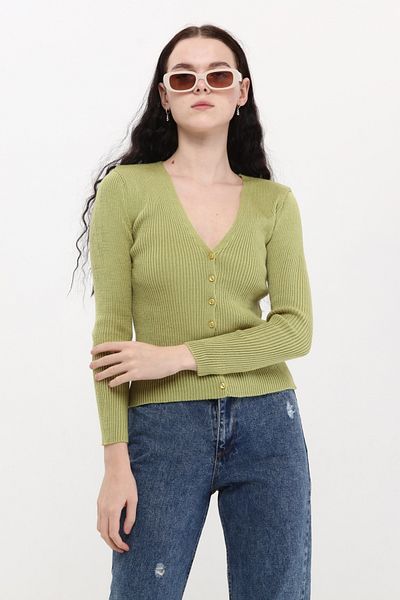 MA ananas Women's Khaki Long Sleeve Buttoned Basic Cardigan