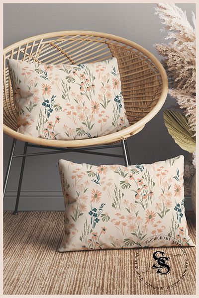 SasoHome Cream Floor Wild Flowers Patterned 2-Piece Rectangular Throw Pillow Cover