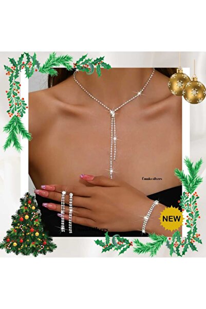 Ümaks Silvers مجموعة مجوهرات Ümaks الأنيقة البسيطة للنساء - قلادة وأقراط وأسا...