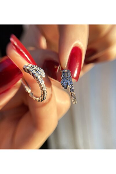 zeyyn silver 925 AYAR GÜMÜŞ YILAN MODEL HALKA ZİRKON TAŞLI KÜPE