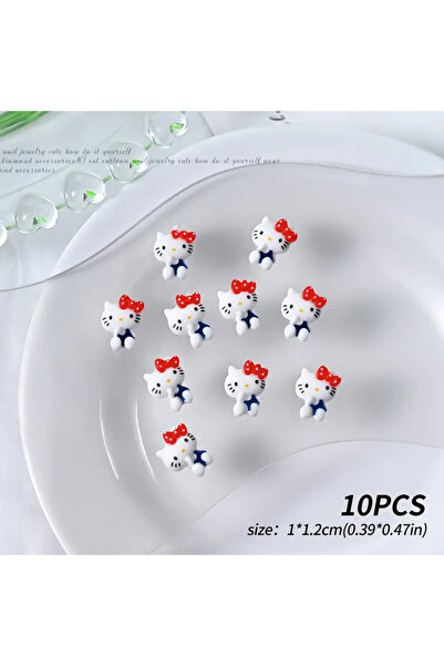 nihonwosekai 10 ADET Hello Kitty Takma Tırnak Süsü 1cm