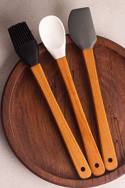Snippy Daily - 3-Piece Bamboo Handle Silicone Spatula Set 21 cm Kitchen Set Spoon Spatula Set