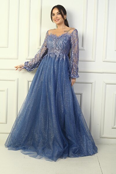 By Saygı Γυναικείο μακρύ βραδινό φόρεμα με παγιέτες με λεπτομέρεια με κορδόνι...