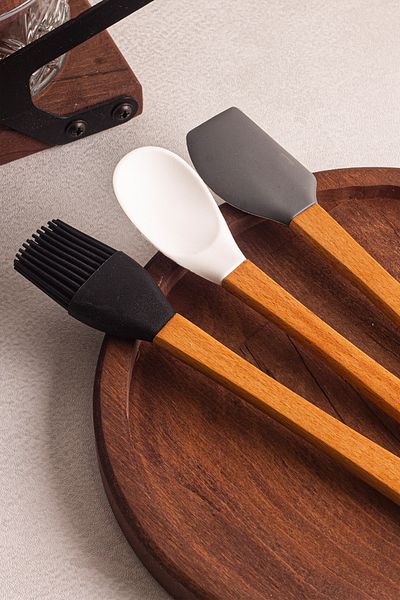 Snippy Daily - 3-Piece Bamboo Handle Silicone Spatula Set 21 cm Kitchen Set Spoon Spatula Set