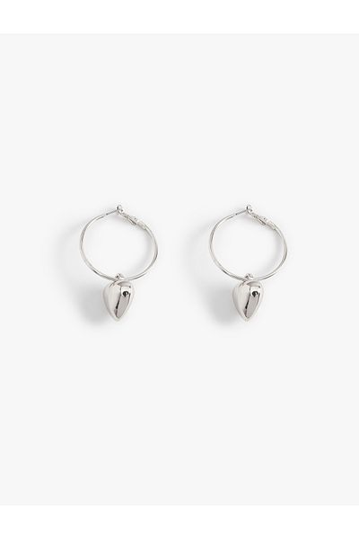 Koton Heart Patterned Dangle Steel Hoop Earrings - Charm Detailed