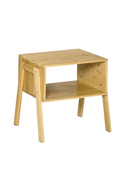 Meturas Dekoratif Bambu 2 Katlı Raflı Yan Sehpa ve Komodin Sehpa 43x42x32,5 cm