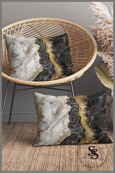SasoHome 2-Piece Rectangular Throw Pillow Cover with Black Gray Marble Design