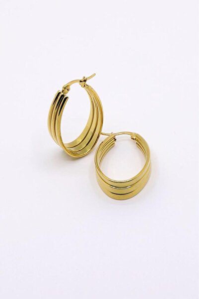 OQQO Triple Row Oval Ring Steel Earrings