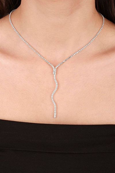 Hobigram Wave Model Crystal Stone Evening Dress Necklace and Earring Set