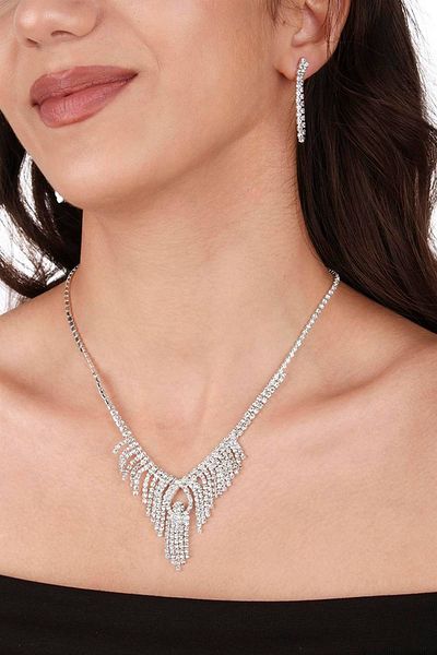 Hobigram Lilda Model Crystal Stone Evening Dress Necklace and Earrings Set