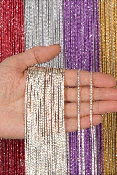 Saççax Exclusive Beige-Gold Color Silvery Thick Chain Series Rope Curtain