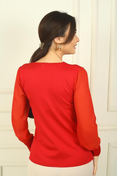 By Saygı Pulover din șifon cu mâneci cu decolteu în V pentru femei