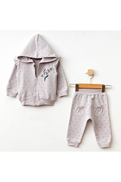 Aziz Bebe Ekose Ayı Desenli 2li Alt Üst Bebek Takımı
