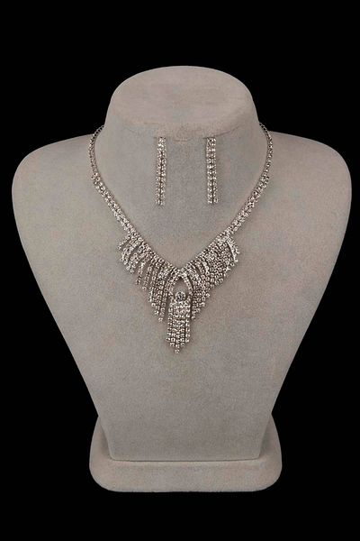 Hobigram Lilda Model Crystal Stone Evening Dress Necklace and Earrings Set
