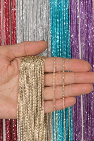 Saççax Exclusive Beige-Gold Color Silvery Thin Chain Series Rope Curtain