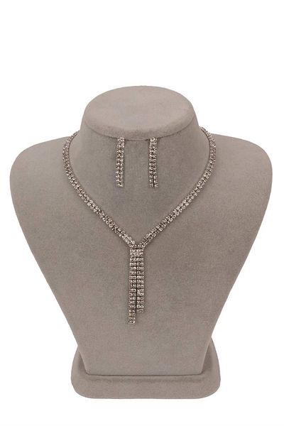 Hobigram مجموعة قلادة وأقراط من Ziba Model Waterway Crystal Stone للسهرة - مجموعة مجوهرات، تصميم أنيق - Bijuteri Se