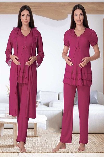 ByLohusa Effortt Cherry Maternity Pajama Set with Robe