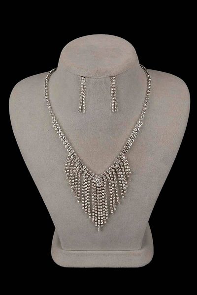 Hobigram Milla Model Crystal Stone Dangle Evening Dress Necklace and Earrings Set