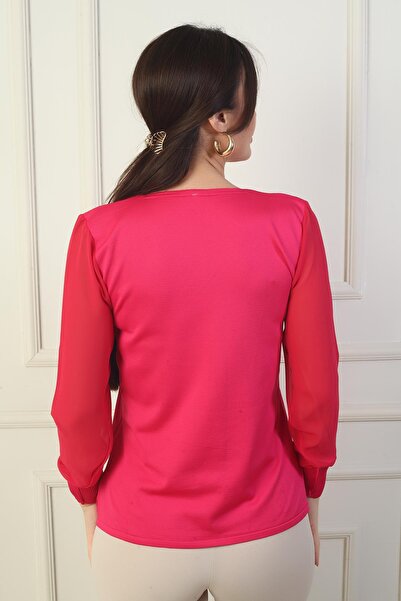 By Saygı Women's Ladder V Neck Sleeves Chiffon Sweater