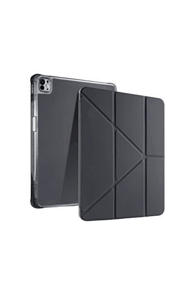 Fuchsia iPad PRO 13 2024 Uyumlu Kalem Bölmeli Akıllı Uyku Modlu Trifolding A2925 / A2926 Tablet Kılıfı