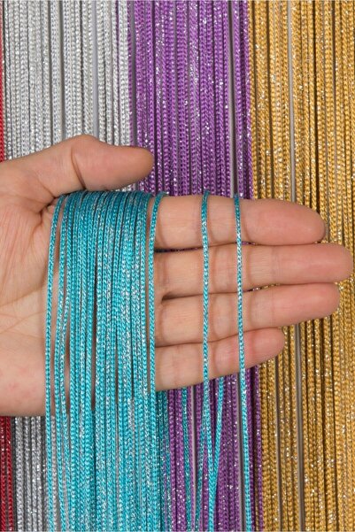 Saççax Exclusive Blue-Silver Color Silvery Thick Chain Series Rope Curtain