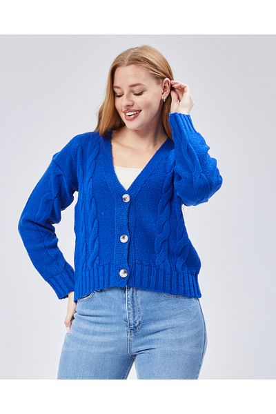 MA ananas Cardigan de damă albastru tricotat cu decolteu în V