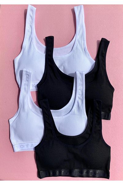 VicTroy Camisole 4-Piece Cotton Lycra Black and White Color Ribbed Padded Bustier - Half Undershirt