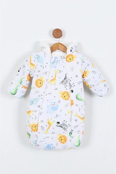 MAİBELLA Plush Winter Jumpsuit for Baby Boy Girl - Astronaut Cosmonaut with Forest Animal Figure and Zipper