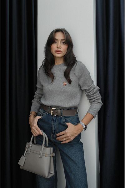 Havoş Pulover Brodat Ursuleț Jenna Gri