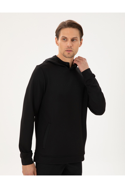 Pierre Cardin Siyah Regular Fit Scuba Kumaş Kapüşonlu Sweatshirt 50292498-VR046