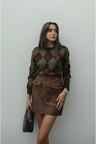 Havoş Kahverengi Haley Baklava Desenli Kazak