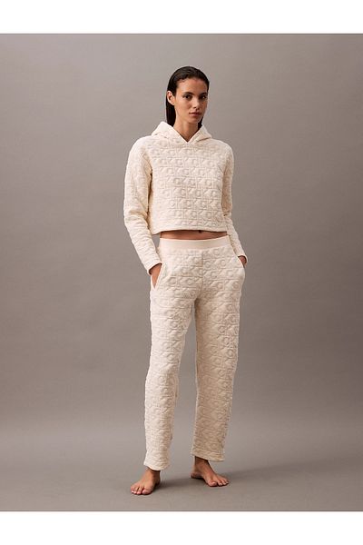 Calvin Klein White Logo Relaxed Fit Women's Sports Sweatpants - Elastic Waist 000Qs7268E-101