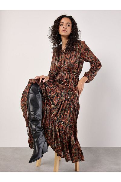 Apricot Paisley Glitzer Midikleid