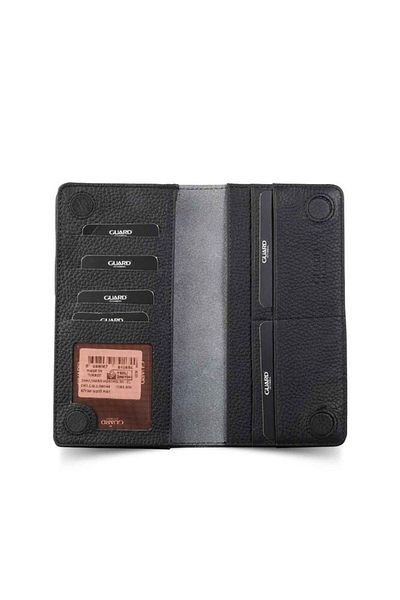 GUARD Genuine Leather Unisex Black Portfolio Wallet with Phone Port - Grd 241116 Wt808
