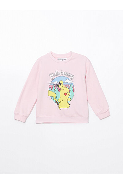 LC Waikiki LCW Kids Pink Crew Neck Pikachu Χοντρό φούτερ για κορίτσια με στάμπα