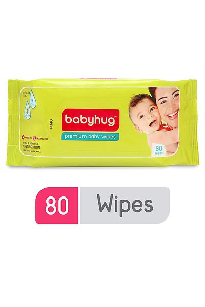 Babyhug Premium Baby Wipes 80ct - Ph Balanced w/ Glycerine & Aloe f/ Gentle Cleansing & Moisturizing