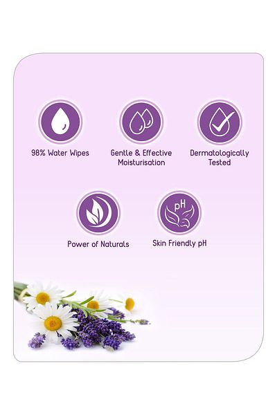 Babyhug Lavender & Chamomile Wipes 72 - Gentle Cleansing f/ Babies, Alcohol-Free with Aloe