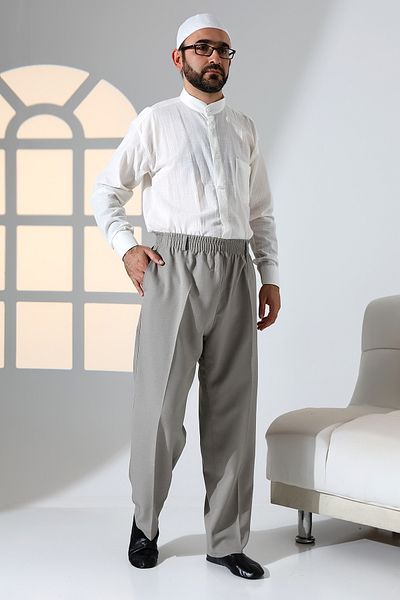 ihvanonline Ανδρικό υφασμάτινο φαρδύ παντελόνι Casual Cut με ελαστική μέση με τσέπες Hajj & Umrah - Earth Color (ISR)