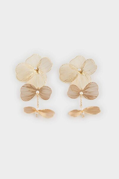 DeFacto DFC - Kadın Çiçek Motifli Mat Gold Küpe