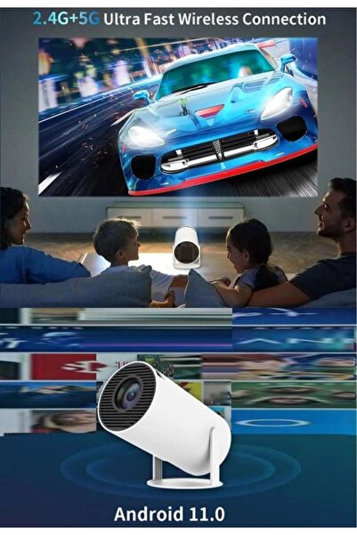 LENSUN Hy300 Pro Beyaz Taşınabilir Sinema Projeksiyon 1280* 720p Ev Sineması Bluetooth Android 11 Akıllı