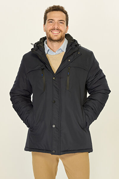 D1fference Pánský zimní kabát, kabát a parka s kapucí a kapucí v námořnické modré