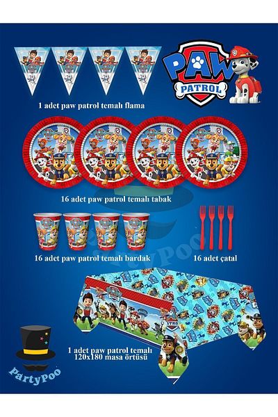 PartyPoo Paw Patrol Themed Birthday Eco Party Set - 16 Persons |   Party Supplies Set