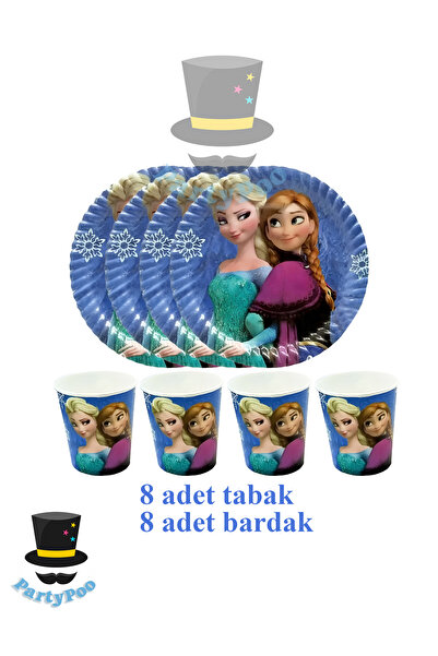 PartyPoo Frozen Elsa 8'li Tabak Bardak Seti Karlar Ülkesi Elsa Kız Çocuk Konsept
